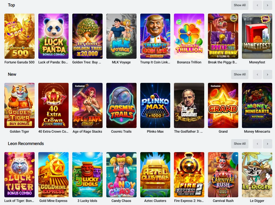 Premium Pokies Selection at LEON Casino Australia